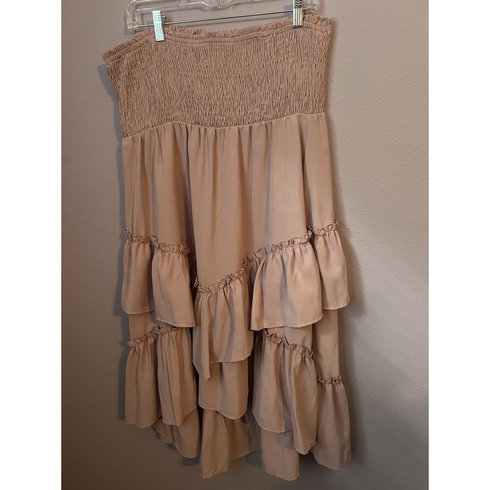 Grace Karin Sleeveless Midi Dusty Pink Ruffle Dress Smocked Boho Size‎ 2XL